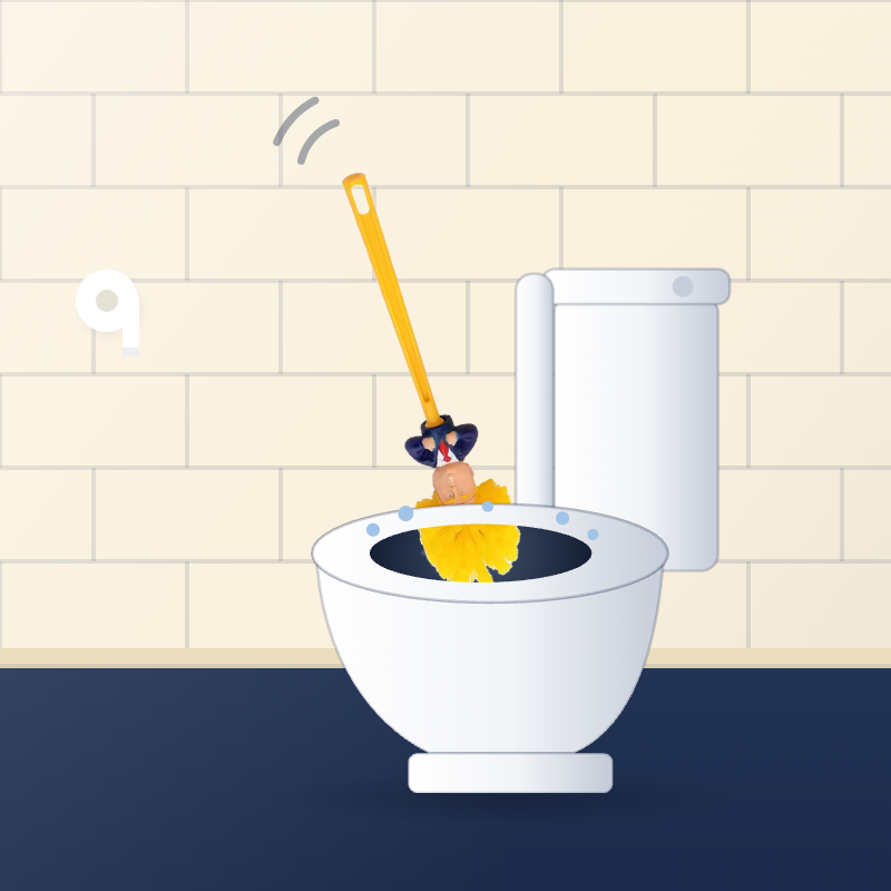 Brush scrubbing head-first in a toilet bowl