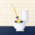Brush scrubbing head-first in a toilet bowl